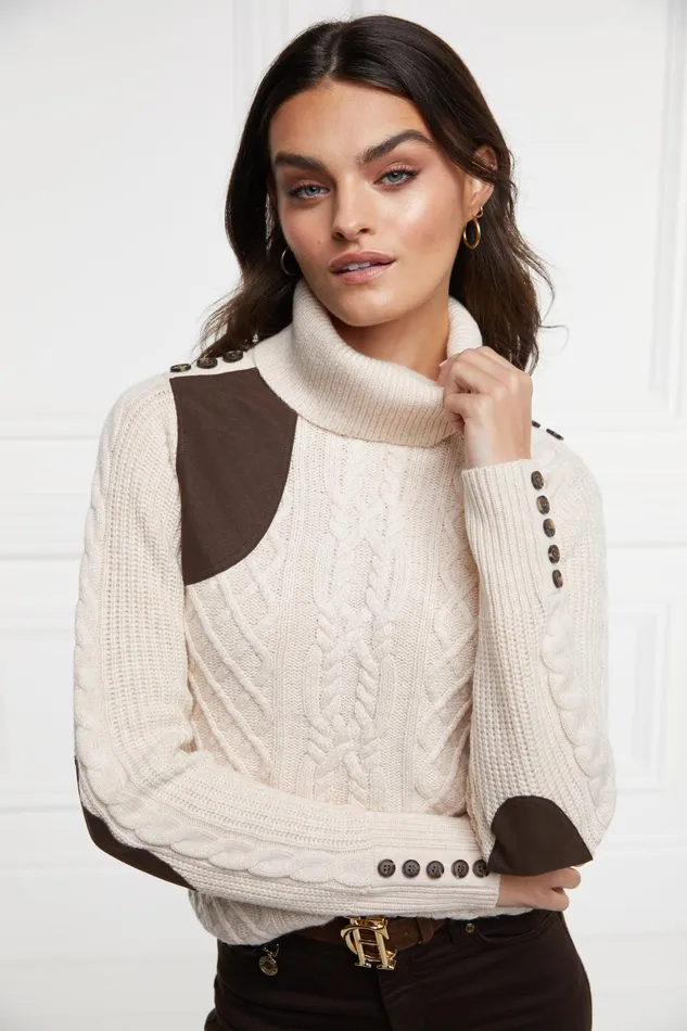 Holland Cooper Country Roll Neck Knit Oatmeal Women Knitwear Holland Cooper Country Roll Neck Knit Oatmeal Women Knitwear
