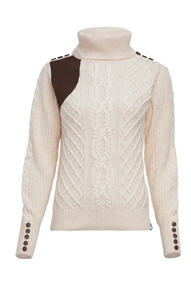 Holland Cooper Country Roll Neck Knit Oatmeal Women Knitwear Holland Cooper Country Roll Neck Knit Oatmeal Women Knitwear