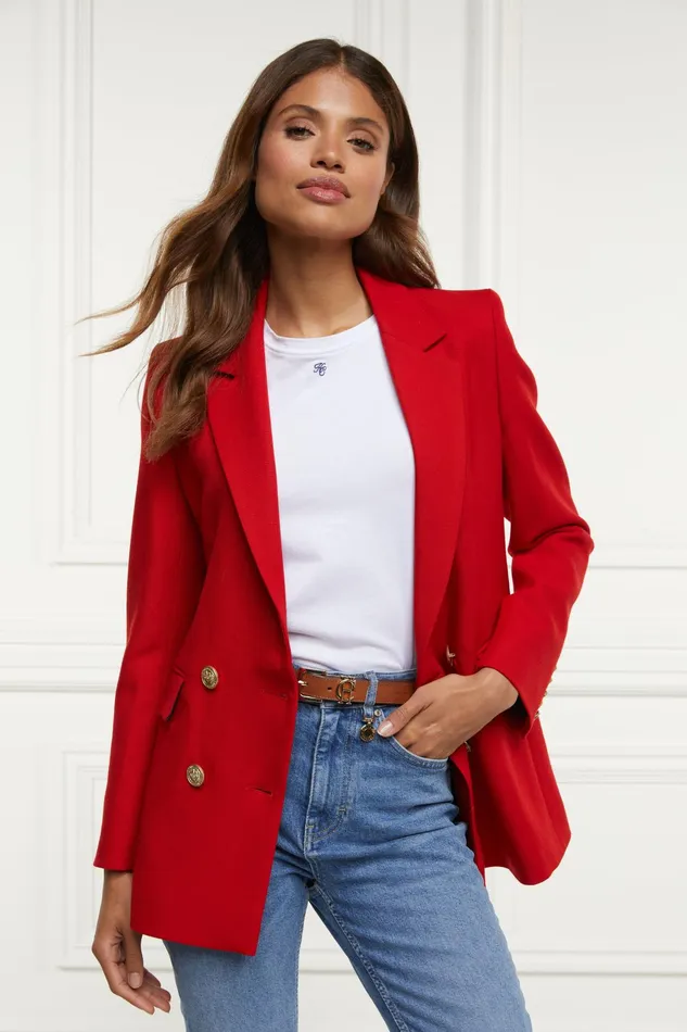Holland Cooper Double Breasted Blazer Red Barathea Women Tailoring