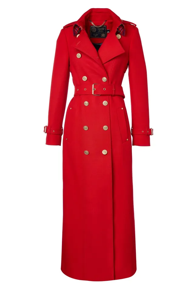 Holland Cooper Full Length Marlborough Trench Coat Red Barathea Women Tailoring