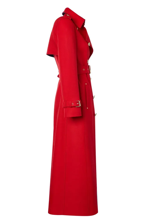 Holland Cooper Full Length Marlborough Trench Coat Red Barathea Women Tailoring