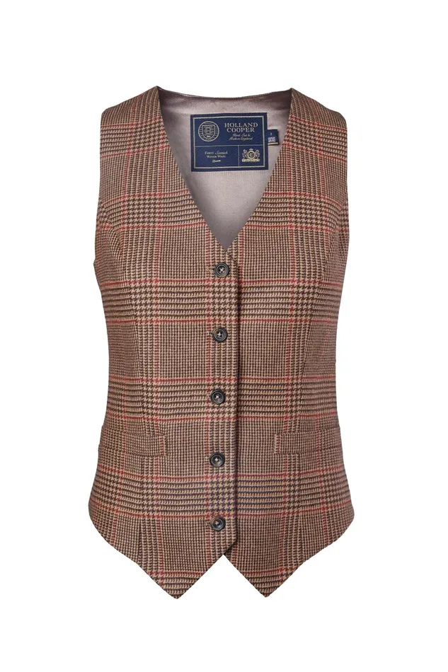 Holland Cooper Hampton Waistcoat Clarence Check Merlot Women Waistcoats Holland Cooper Hampton Waistcoat Clarence Check Merlot Women Waistcoats