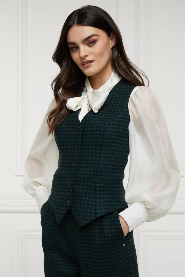 Holland Cooper Hampton Waistcoat Emerald Houndstooth Women Tailoring