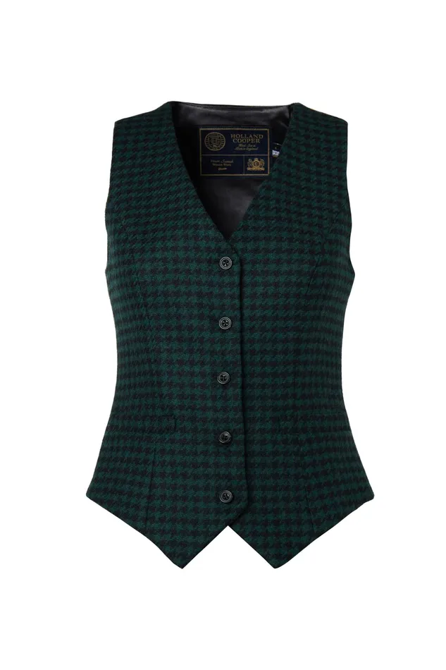 Holland Cooper Hampton Waistcoat Emerald Houndstooth Women Tailoring Holland Cooper Hampton Waistcoat Emerald Houndstooth Women Tailoring