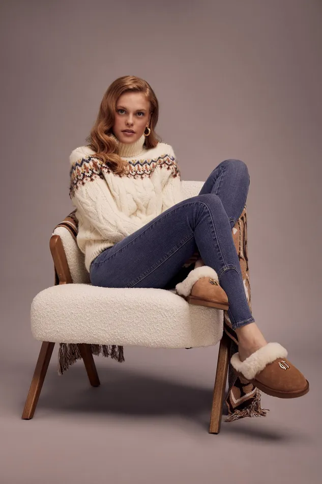 Holland Cooper HC Shearling Slipper Tan Women Sleepwear Holland Cooper HC Shearling Slipper Tan Women Sleepwear
