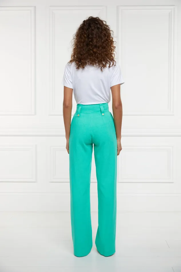 Holland Cooper High Waisted Straight Trouser Jade Linen Women Tailoring Holland Cooper High Waisted Straight Trouser Jade Linen Women Tailoring