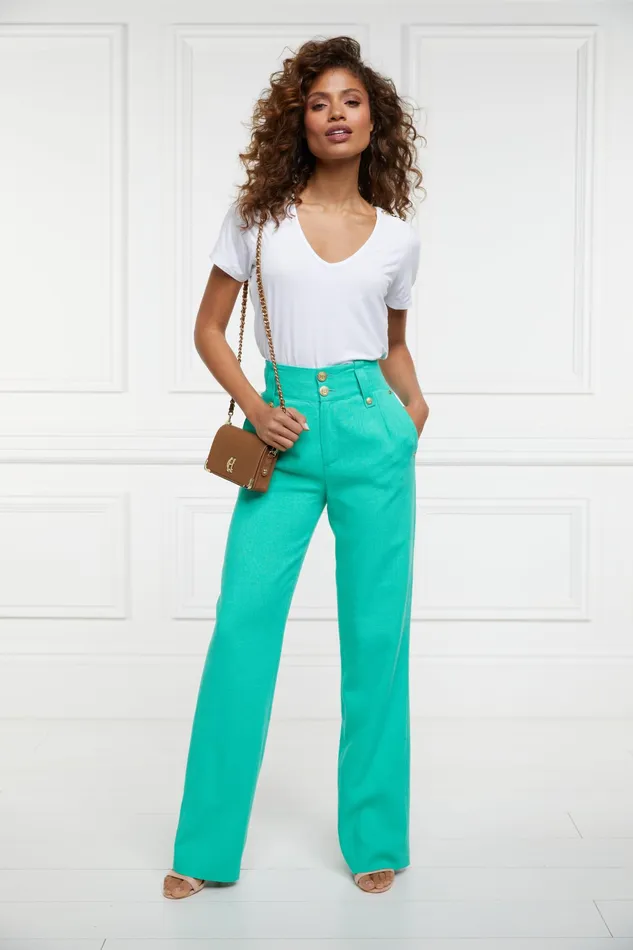 Holland Cooper High Waisted Straight Trouser Jade Linen Women Tailoring Holland Cooper High Waisted Straight Trouser Jade Linen Women Tailoring