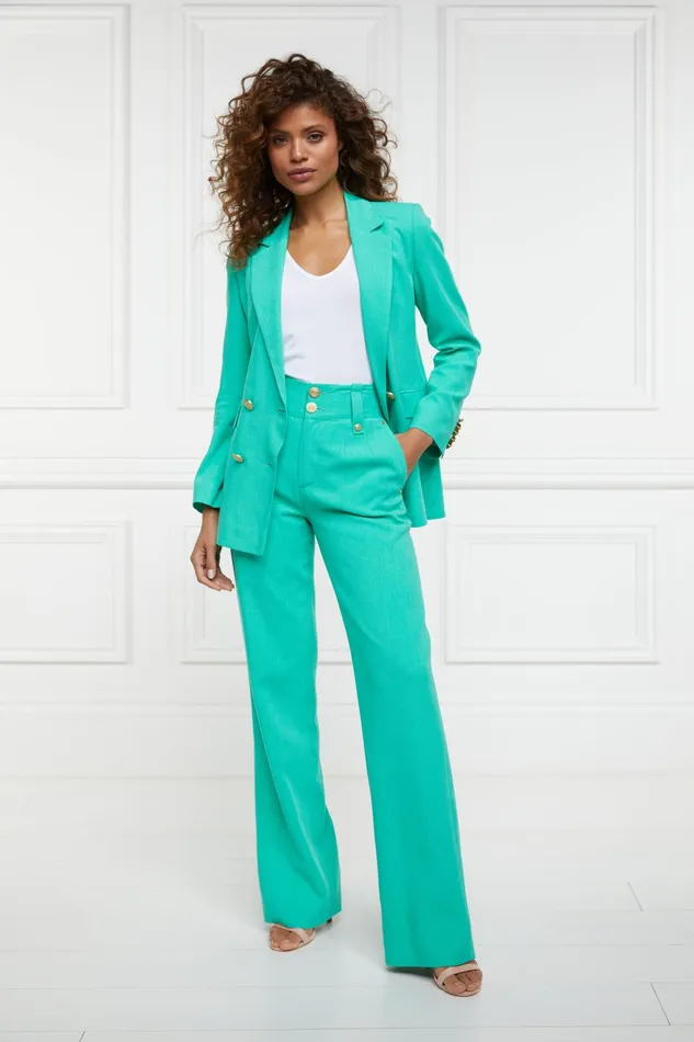 Holland Cooper High Waisted Straight Trouser Jade Linen Women Tailoring Holland Cooper High Waisted Straight Trouser Jade Linen Women Tailoring