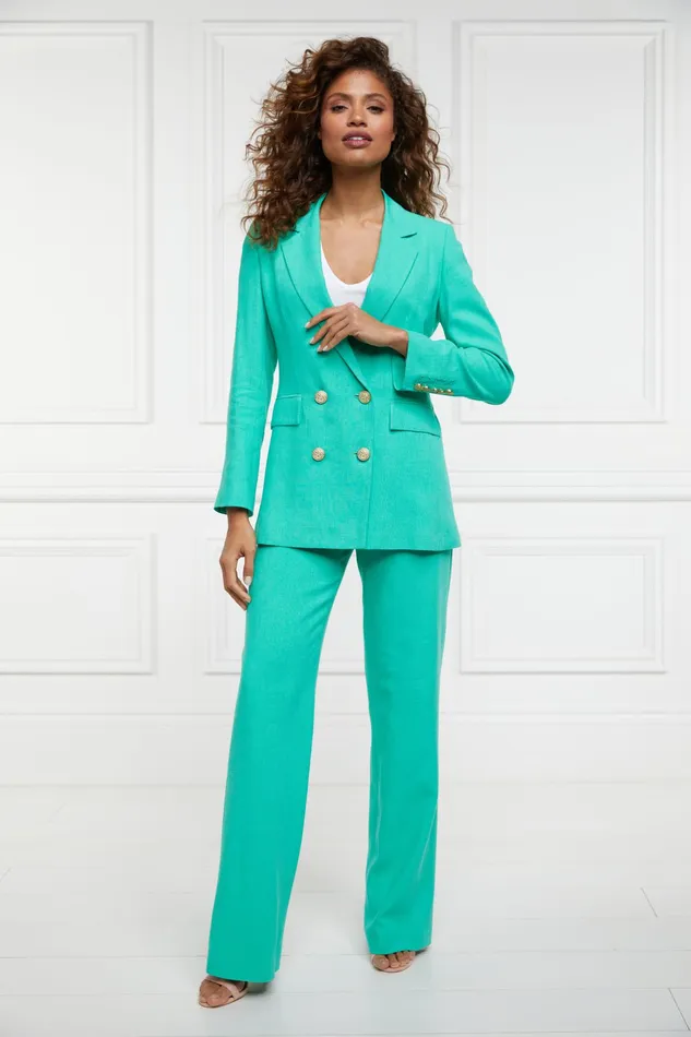 Holland Cooper High Waisted Straight Trouser Jade Linen Women Tailoring Holland Cooper High Waisted Straight Trouser Jade Linen Women Tailoring