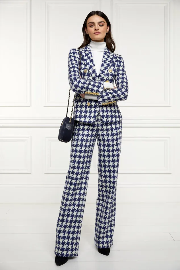 Holland Cooper High Waisted Straight Trouser Large Scale Navy Houndstooth Women Tailoring Holland Cooper High Waisted Straight Trouser Large Scale Navy Houndstooth Women Tailoring
