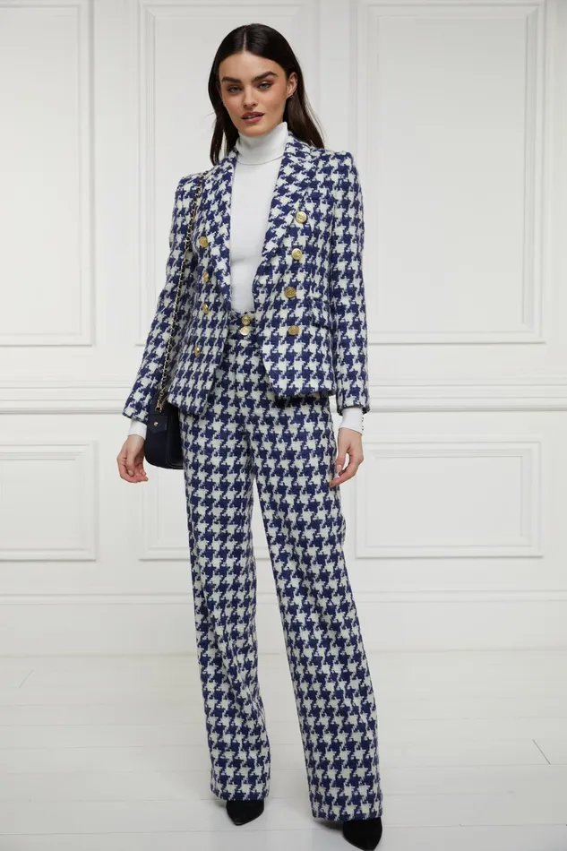 Holland Cooper High Waisted Straight Trouser Large Scale Navy Houndstooth Women Tailoring Holland Cooper High Waisted Straight Trouser Large Scale Navy Houndstooth Women Tailoring