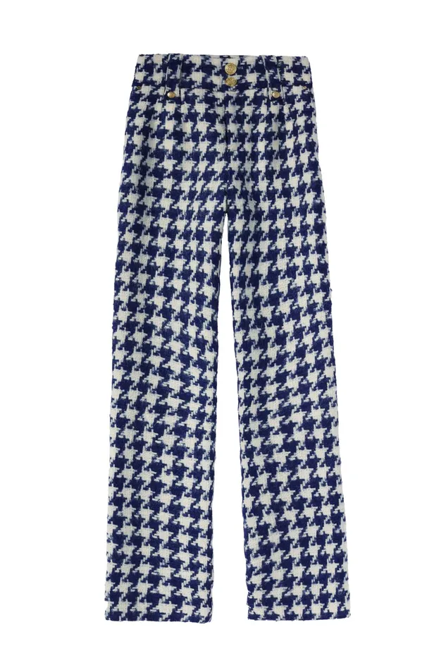 Holland Cooper High Waisted Straight Trouser Large Scale Navy Houndstooth Women Tailoring Holland Cooper High Waisted Straight Trouser Large Scale Navy Houndstooth Women Tailoring