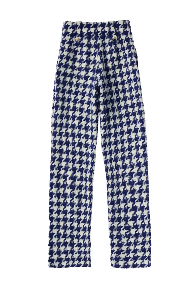 Holland Cooper High Waisted Straight Trouser Large Scale Navy Houndstooth Women Tailoring Holland Cooper High Waisted Straight Trouser Large Scale Navy Houndstooth Women Tailoring