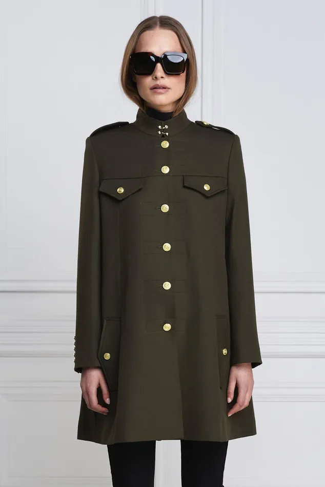 Holland Cooper Highbury Cape Coat Khaki Barathea Women Tailoring