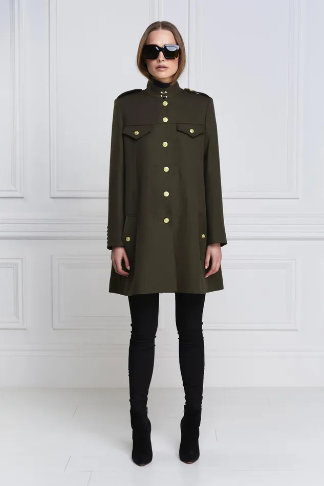 Holland Cooper Highbury Cape Coat Khaki Barathea Women Tailoring