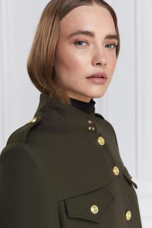 Holland Cooper Highbury Cape Coat Khaki Barathea Women Tailoring