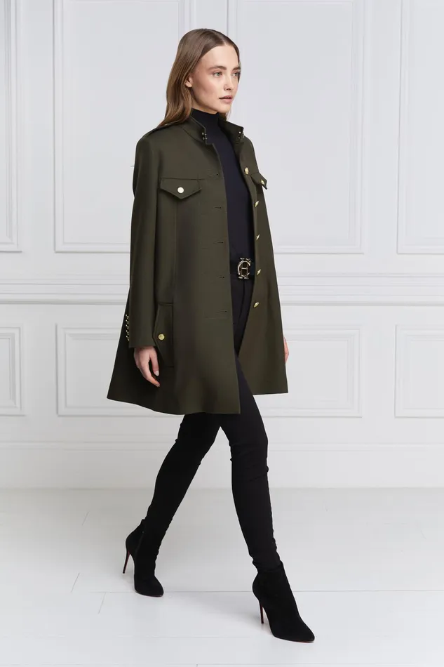 Holland Cooper Highbury Cape Coat Khaki Barathea Women Tailoring
