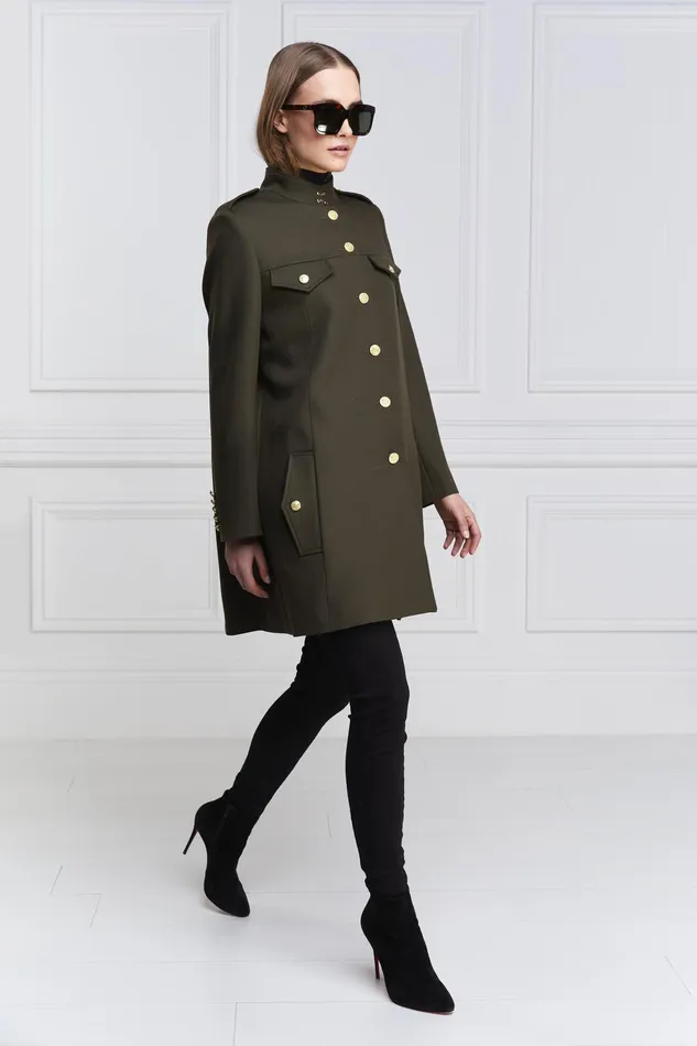 Holland Cooper Highbury Cape Coat Khaki Barathea Women Tailoring