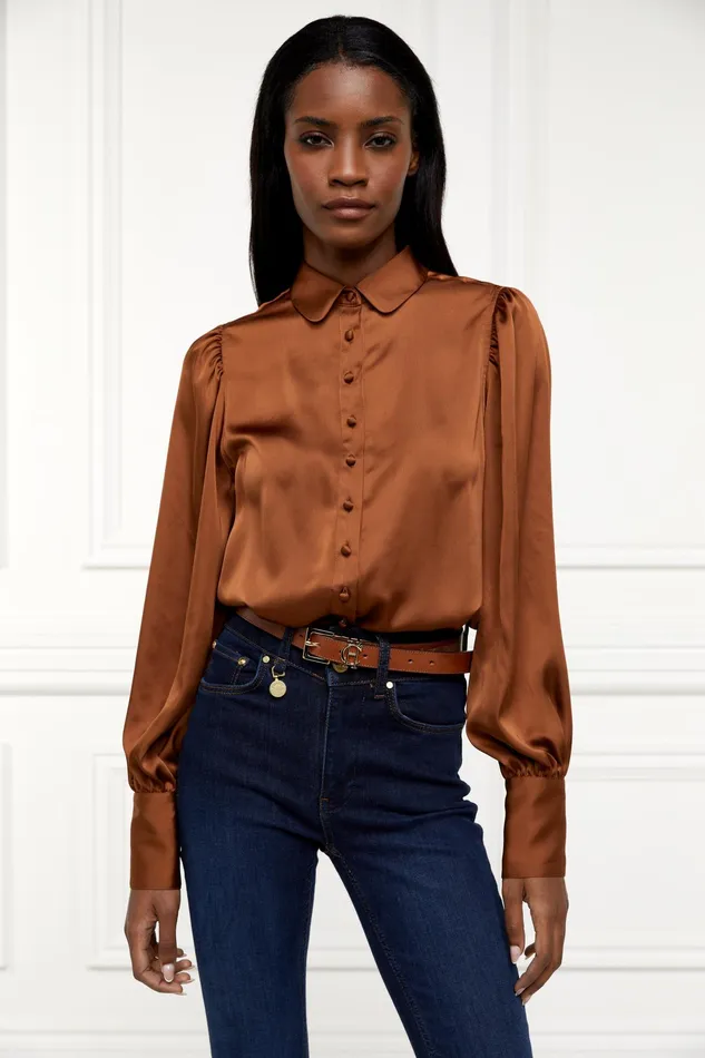 Holland Cooper Isla Satin Shirt Copper Women Shirts and Blouses