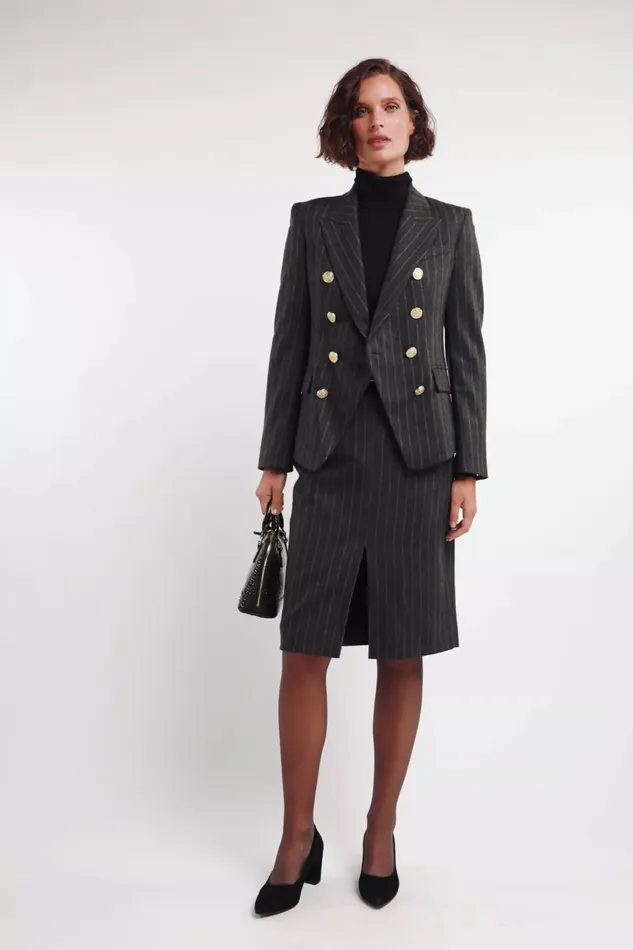 Holland Cooper Knightsbridge Blazer Charcoal Pinstripe Women Blazers