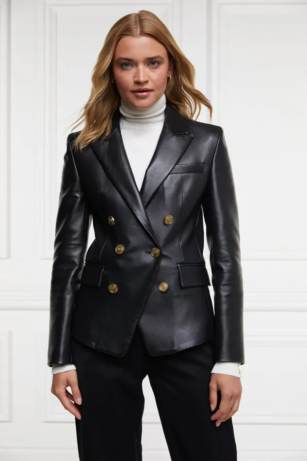 Holland Cooper Knightsbridge Blazer Valencia Leather Black Women Blazers