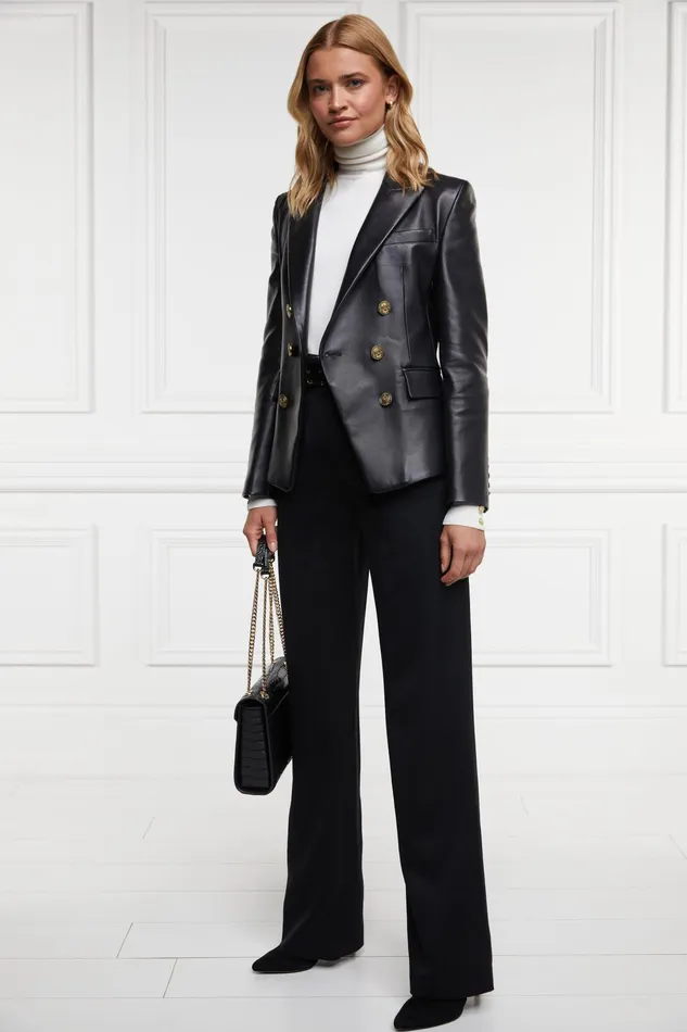 Holland Cooper Knightsbridge Blazer Valencia Leather Black Women Blazers
