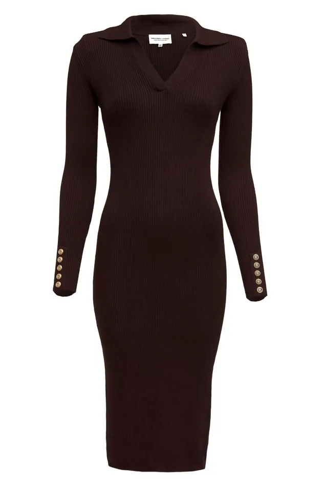 Holland Cooper Knitted Shirt Dress Chocolate Women Dresses Holland Cooper Knitted Shirt Dress Chocolate Women Dresses