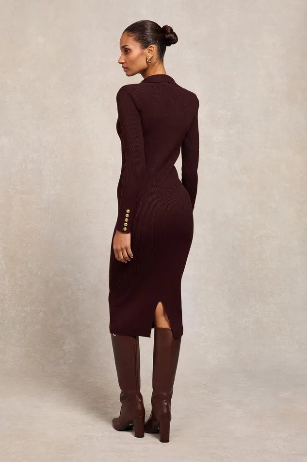 Holland Cooper Knitted Shirt Dress Chocolate Women Dresses Holland Cooper Knitted Shirt Dress Chocolate Women Dresses
