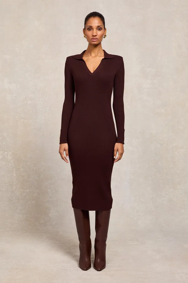 Holland Cooper Knitted Shirt Dress Chocolate Women Dresses Holland Cooper Knitted Shirt Dress Chocolate Women Dresses