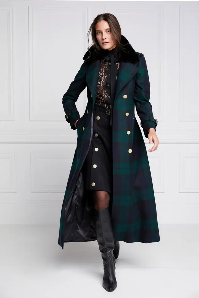 Holland Cooper Marlborough Shearling Trench Coat Blackwatch Women Tailoring