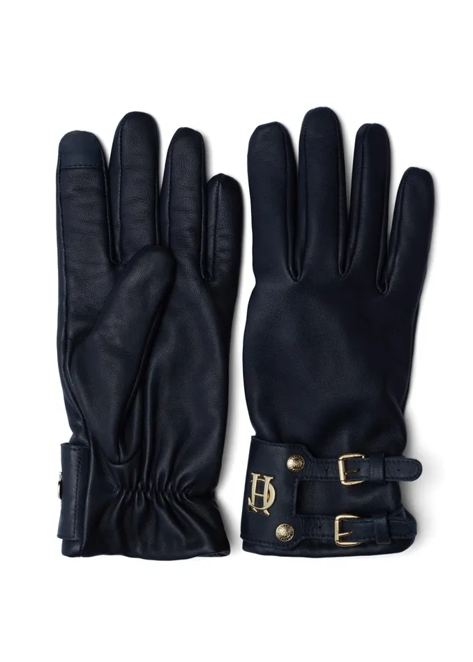 Holland Cooper Monogram Leather Gloves Ink Navy Women Gloves