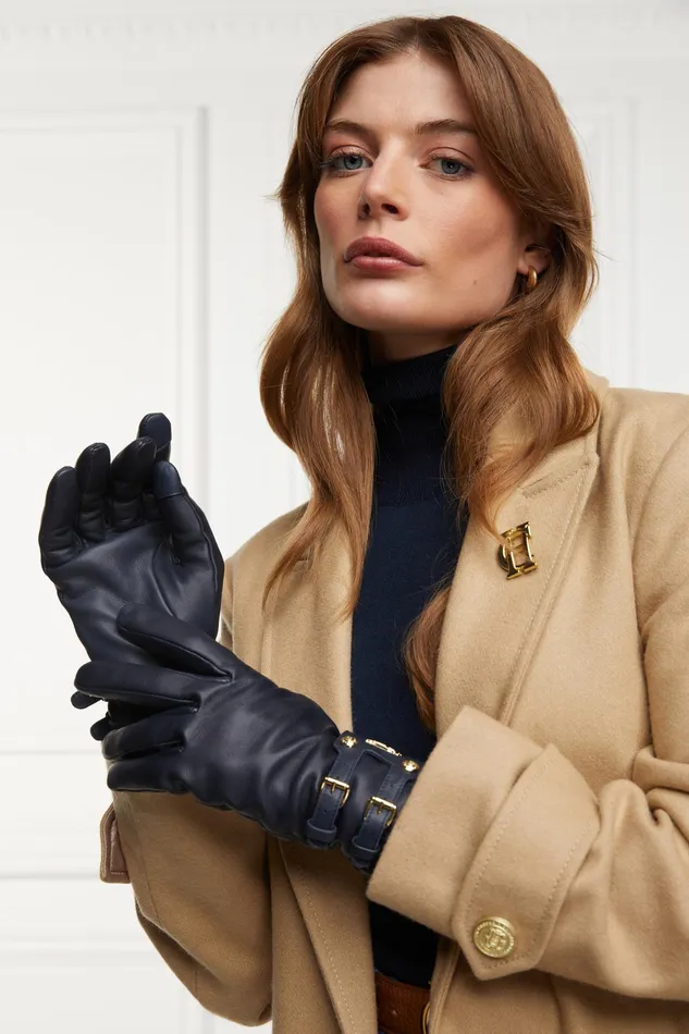 Holland Cooper Monogram Leather Gloves Ink Navy Women Gloves Holland Cooper Monogram Leather Gloves Ink Navy Women Gloves