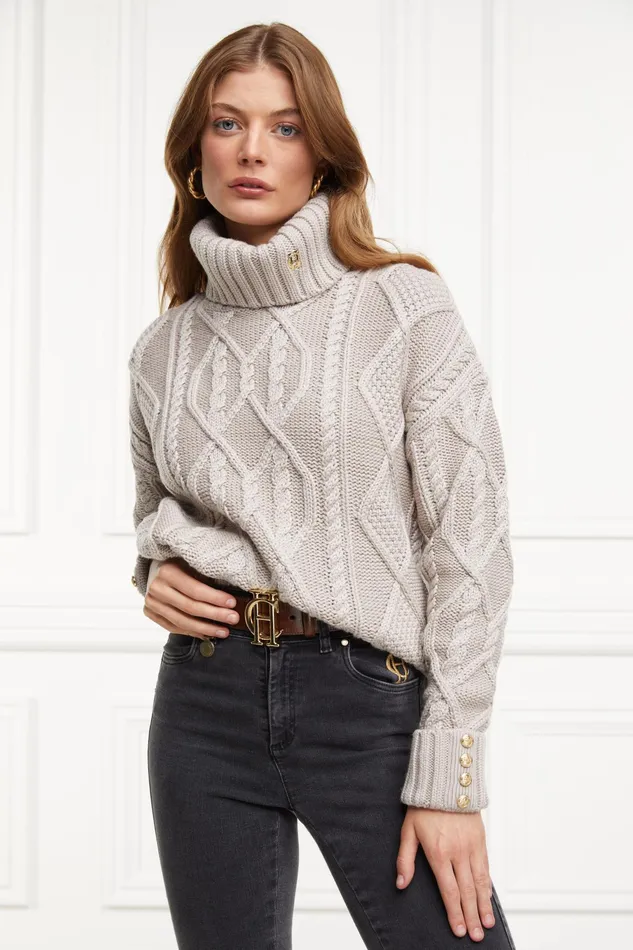 Holland Cooper Noveli Cable Knit Taupe Women Knitwear Holland Cooper Noveli Cable Knit Taupe Women Knitwear