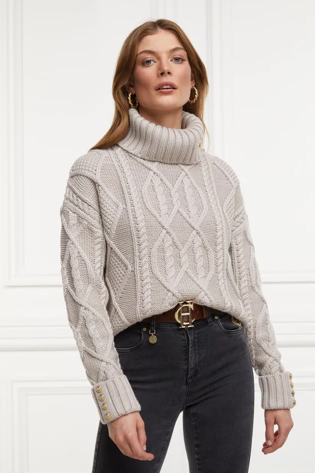 Holland Cooper Noveli Cable Knit Taupe Women Knitwear Holland Cooper Noveli Cable Knit Taupe Women Knitwear