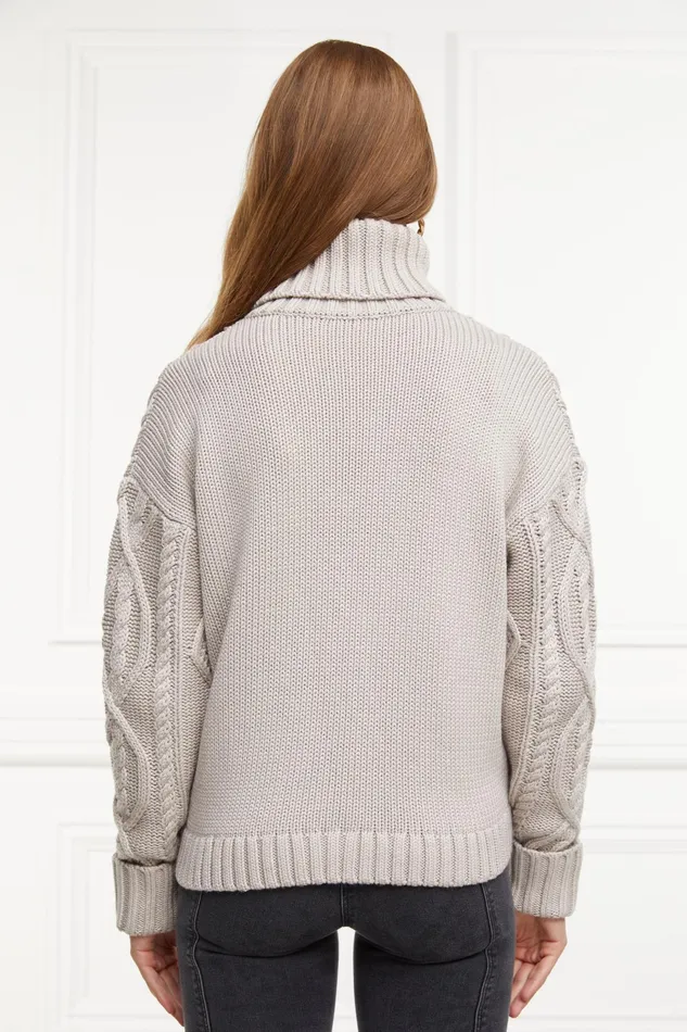 Holland Cooper Noveli Cable Knit Taupe Women Knitwear Holland Cooper Noveli Cable Knit Taupe Women Knitwear