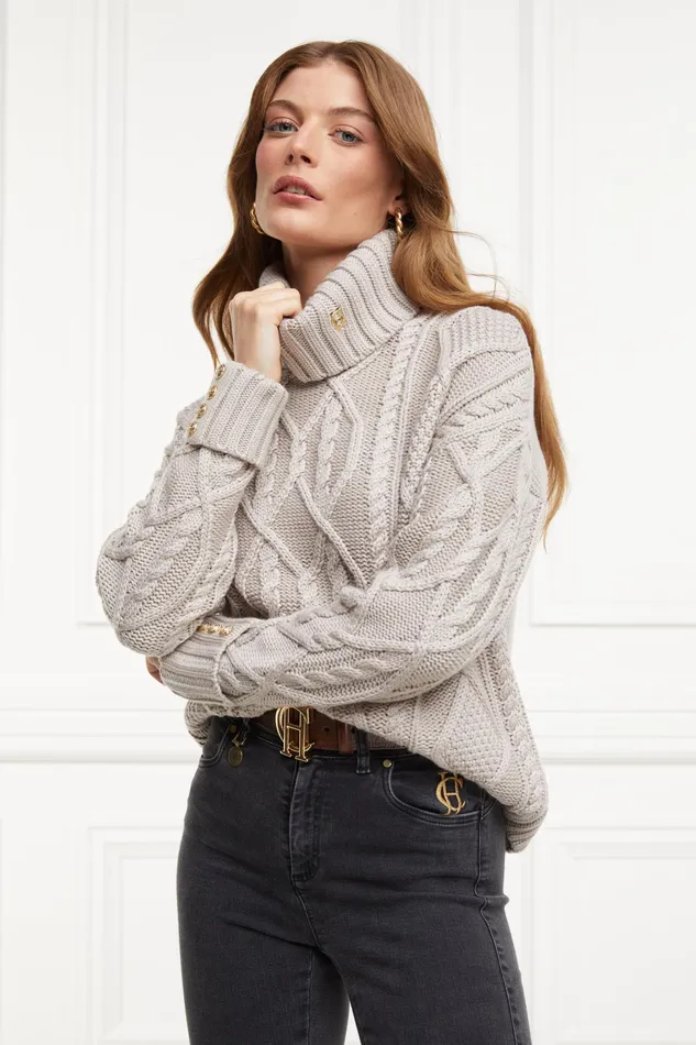Holland Cooper Noveli Cable Knit Taupe Women Knitwear Holland Cooper Noveli Cable Knit Taupe Women Knitwear