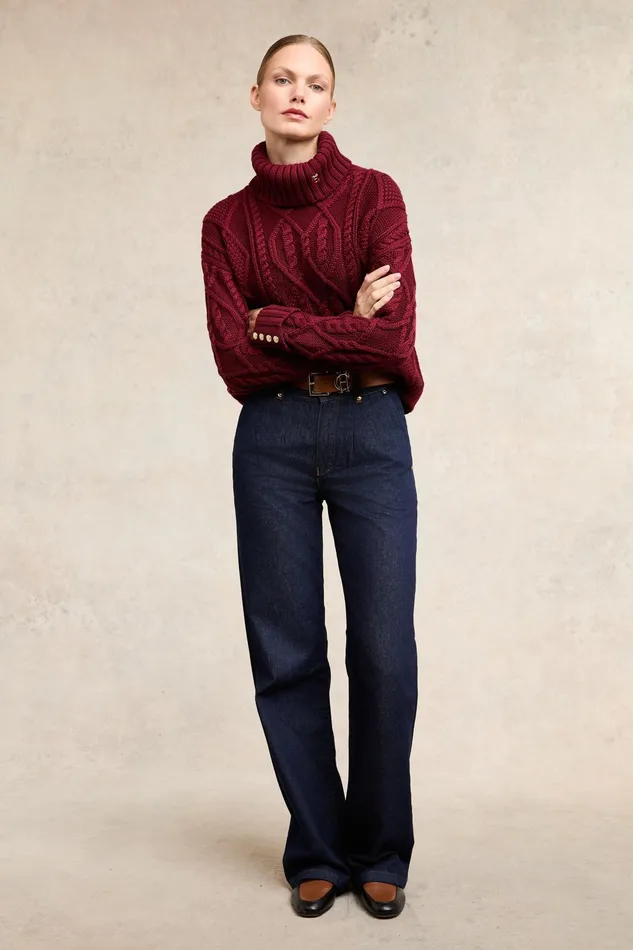 Holland Cooper Noveli Cable Knit Wine Women Knitwear Holland Cooper Noveli Cable Knit Wine Women Knitwear