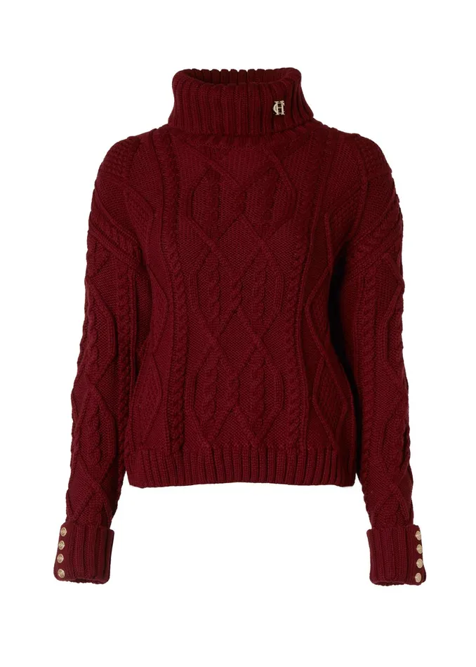 Holland Cooper Noveli Cable Knit Wine Women Knitwear Holland Cooper Noveli Cable Knit Wine Women Knitwear