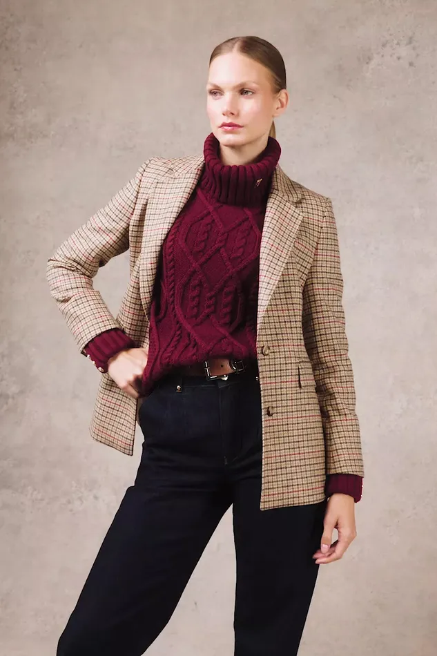 Holland Cooper Noveli Cable Knit Wine Women Knitwear Holland Cooper Noveli Cable Knit Wine Women Knitwear
