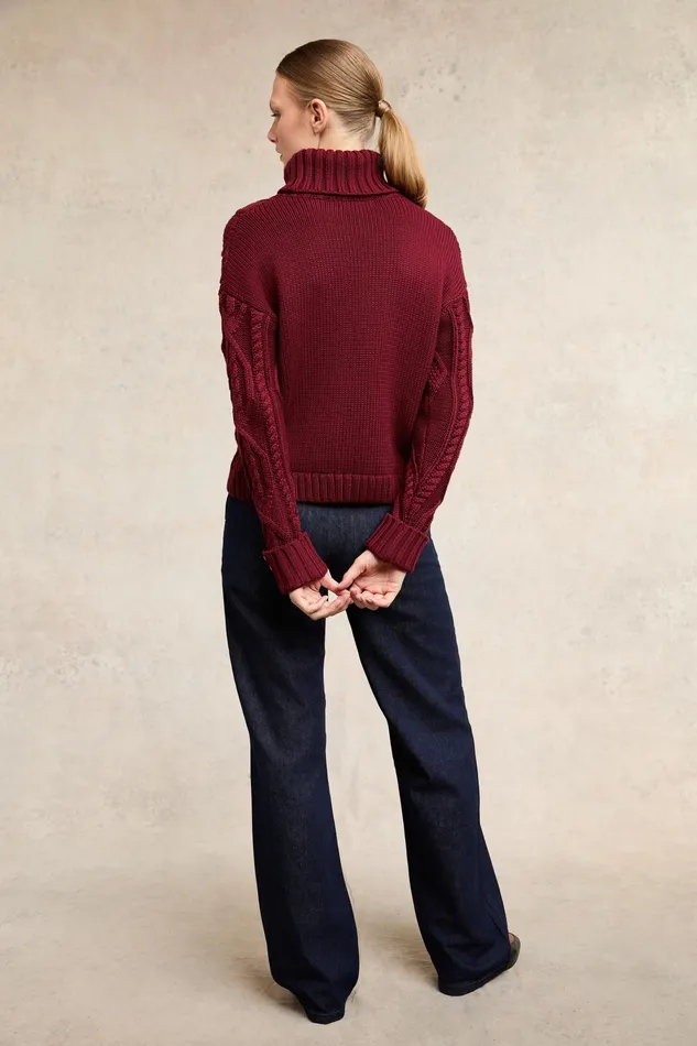 Holland Cooper Noveli Cable Knit Wine Women Knitwear Holland Cooper Noveli Cable Knit Wine Women Knitwear