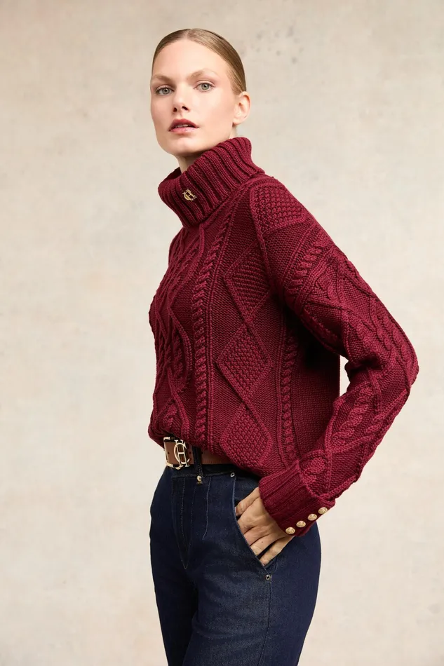 Holland Cooper Noveli Cable Knit Wine Women Knitwear Holland Cooper Noveli Cable Knit Wine Women Knitwear