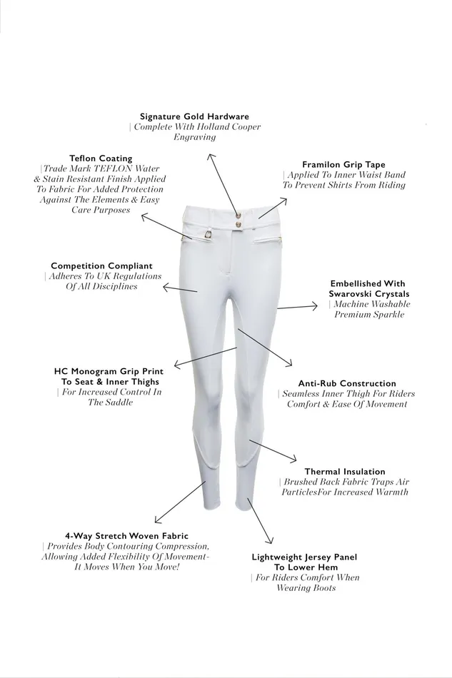 Holland Cooper Premium Competition Mid Rise Breeches White Women Breeches Holland Cooper Premium Competition Mid Rise Breeches White Women Breeches