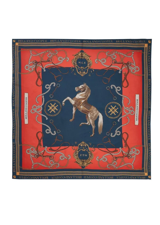 Holland Cooper Regal Horse Silk Scarf Ink Navy Neroli Women Scarves
