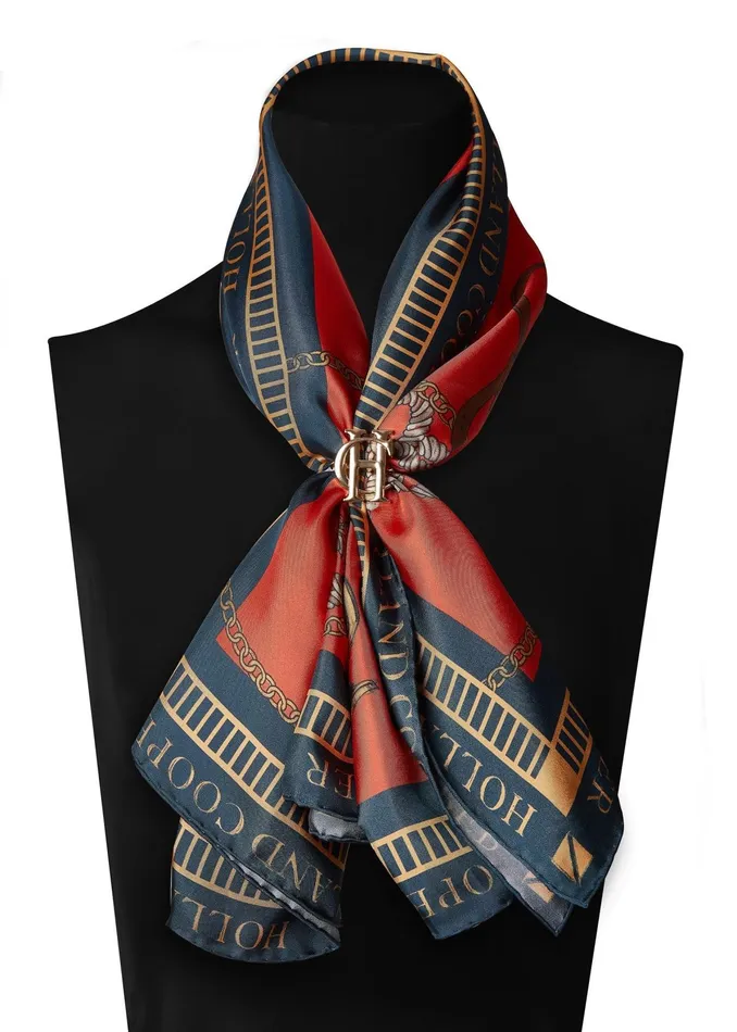 Holland Cooper Regal Horse Silk Scarf Ink Navy Neroli Women Scarves