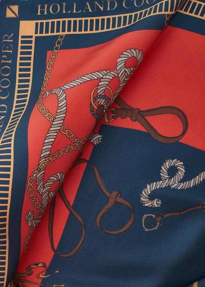 Holland Cooper Regal Horse Silk Scarf Ink Navy Neroli Women Scarves
