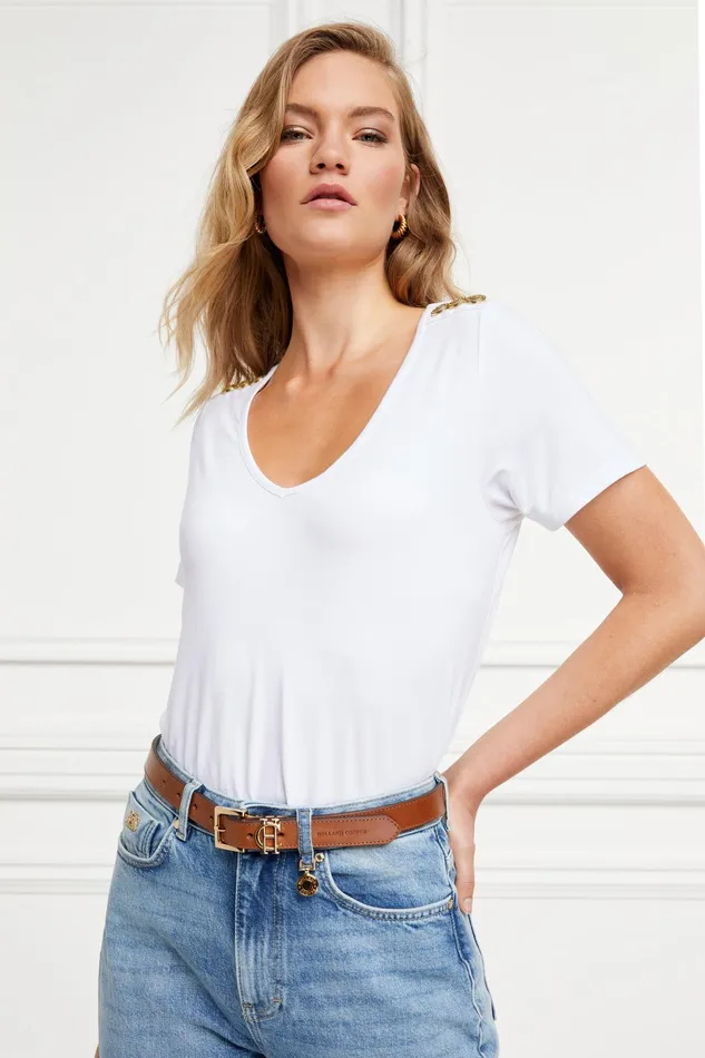 Holland Cooper Relax Fit VNeck Tee White Women Tees Holland Cooper Relax Fit VNeck Tee White Women Tees