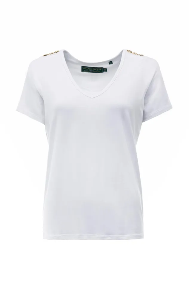 Holland Cooper Relax Fit VNeck Tee White Women Tees Holland Cooper Relax Fit VNeck Tee White Women Tees