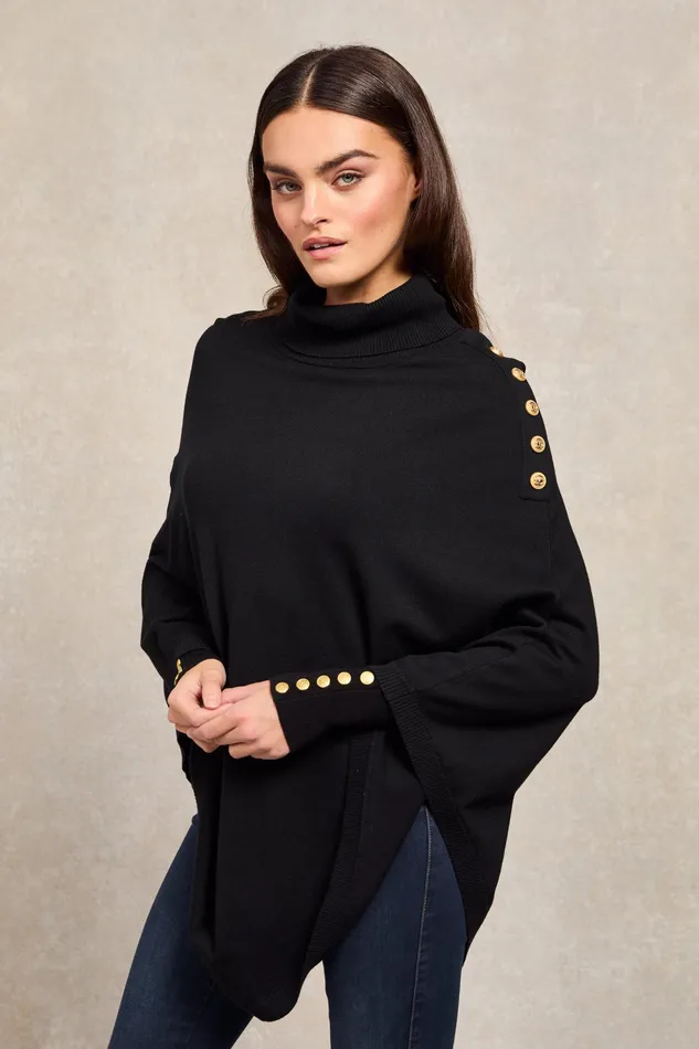 Holland Cooper Roll Neck Cape Black Women Capes