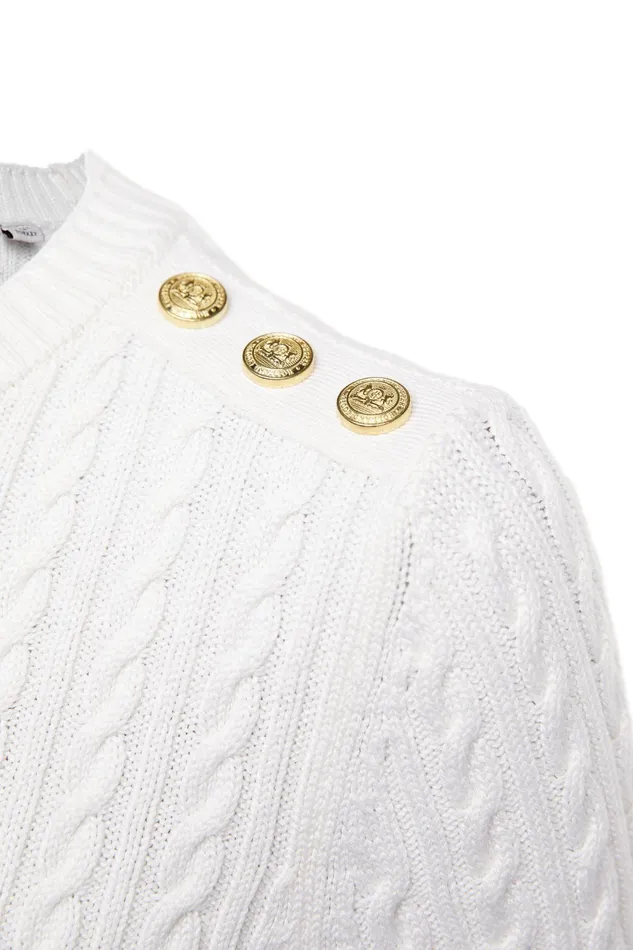 Holland Cooper Seattle Cable Crew Knit White Women Knitwear Holland Cooper Seattle Cable Crew Knit White Women Knitwear