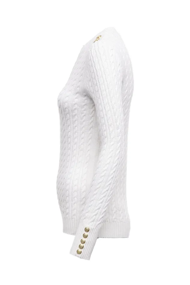 Holland Cooper Seattle Cable Crew Knit White Women Knitwear Holland Cooper Seattle Cable Crew Knit White Women Knitwear